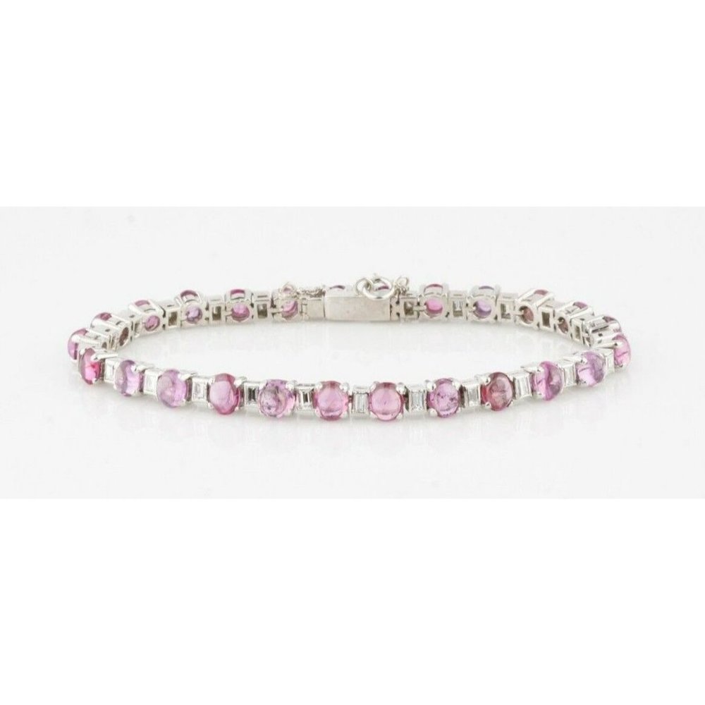 25 Ct Natural Ruby Cabochon and 2.75 Ct Diamond Platinum Link Bracelet 7.25"